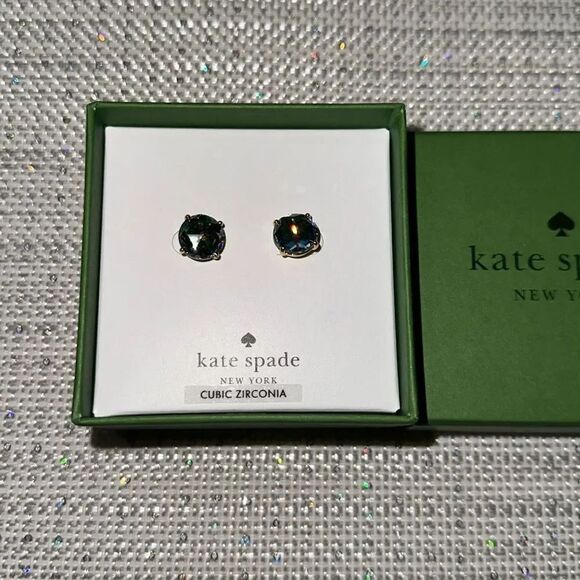kate spade Jewelry - kate spade Boxed Black Brass Tone Round Cubic Zirconia Stud Earrings